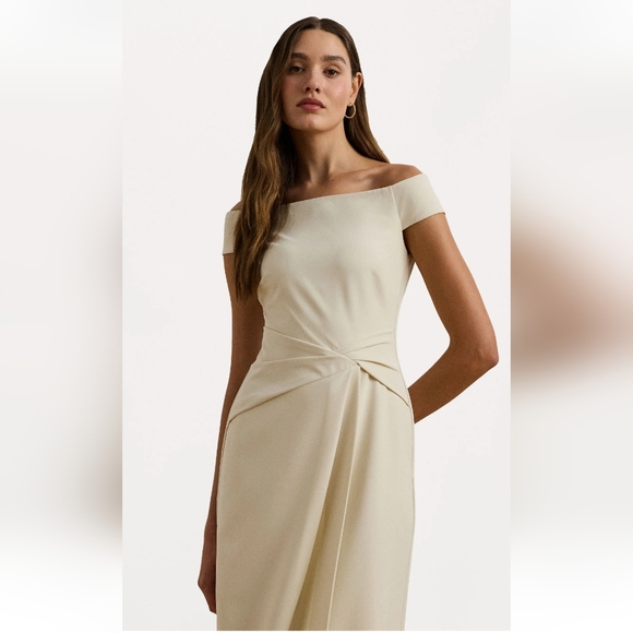 NWT Lauren Ralph Lauren Women's Crepe Off-the-Shoulder Side-Slit Column Gown 14 - Picture 2 of 16